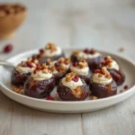 cranberry pecan cream cheese stuffed dates: : Cranberry pecan cream cheese stuffed dates on a plate for easy snacking