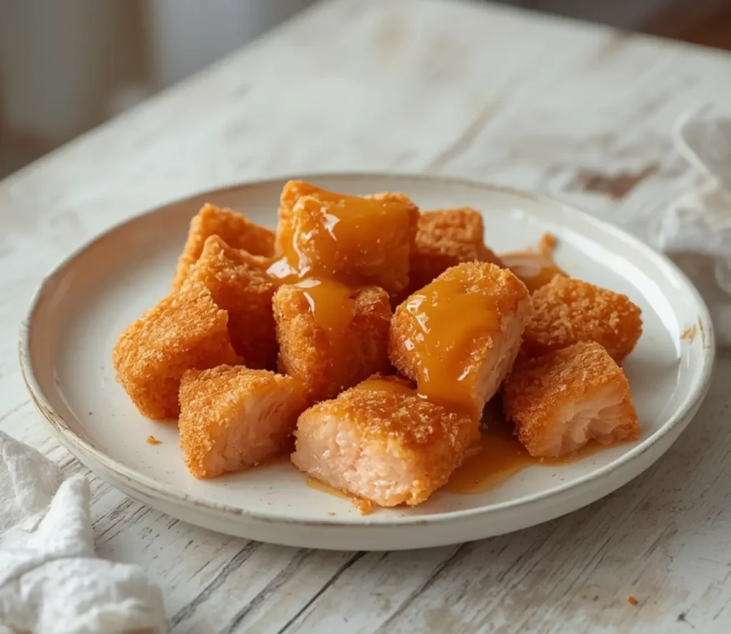 crispy bang bang salmon bites: : Crispy bang bang salmon bites with a golden panko crust and creamy spicy sauce