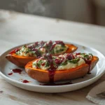 creamy ricotta spinach stuffed sweet potatoes: : Creamy ricotta spinach stuffed sweet potatoes with balsamic cranberry glaze recipe