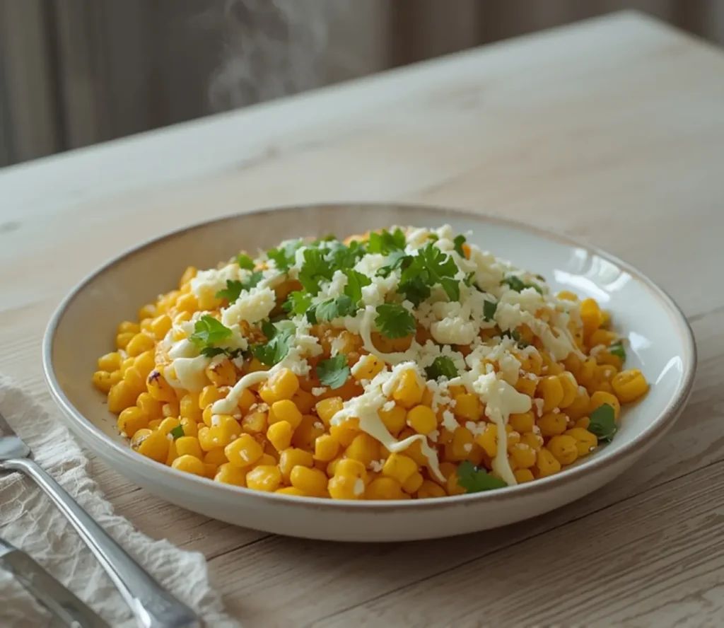 mexican street corn: : Mexican street corn with cheese and cilantro on a cob