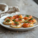 elegant appetizers new year's party: : Elegant appetizers with smoked salmon and cream cheese for a New Year's party.