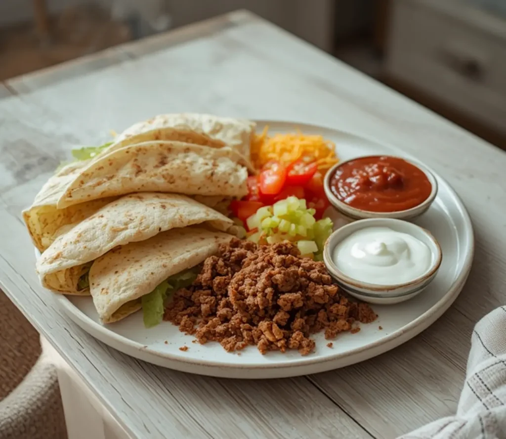 taco dinner board recipes: : Ultimate taco dinner board with seasoned meat, tortillas, and fresh toppings
