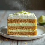 magical 3 layer key lime pie trifle: : Three distinct layers of creamy key lime trifle in a glass bowl topped with lime zest.