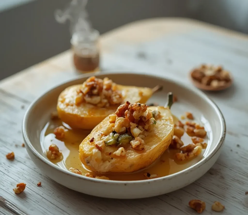 blue cheese stuffed pears: : Blue cheese stuffed pears with honey and walnuts, a perfect holiday appetizer