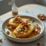 blue cheese stuffed pears: : Blue cheese stuffed pears with honey and walnuts, a perfect holiday appetizer