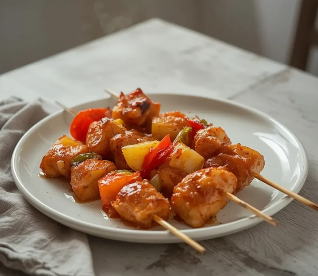 baked pineapple chicken kabobs: : Baked pineapple chicken kabobs with golden chicken and sweet pineapple chunks.