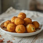 bacon jalapeo popper cheese balls: : Crispy bacon jalapeo popper cheese balls on a plate
