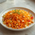carrot apple salad: : Carrot apple salad with fresh grated carrots and apple chunks in creamy dressing