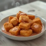 crispy bang bang salmon bites: : Crispy Bang Bang Salmon Bites in spicy-sweet sauce.