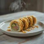 volcano roll recipe: : A homemade volcano roll recipe with spicy tuna and tempura crunch