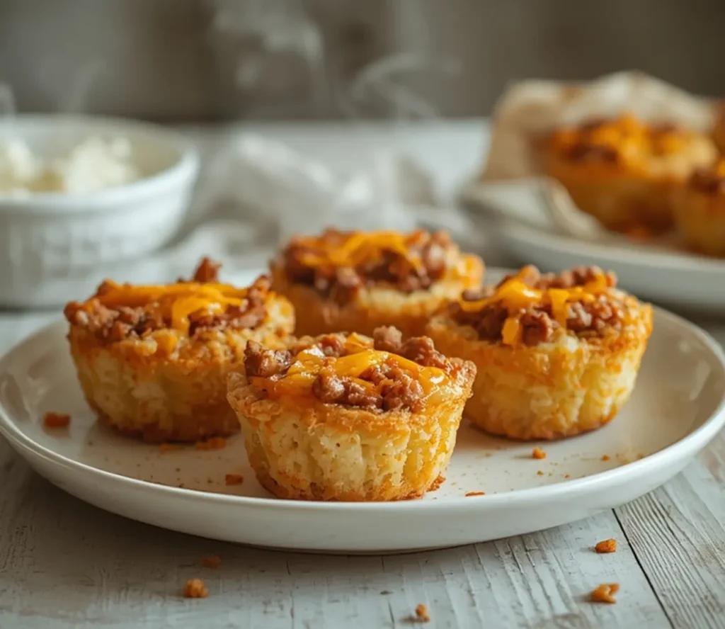 tater tot mini cheeseburger bites: : Crispy tater tot mini cheeseburger bites with melty cheddar cheese