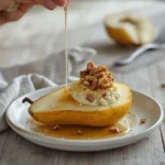 elegant blue cheese pears: : Elegant blue cheese stuffed pears recipe with honey and walnuts