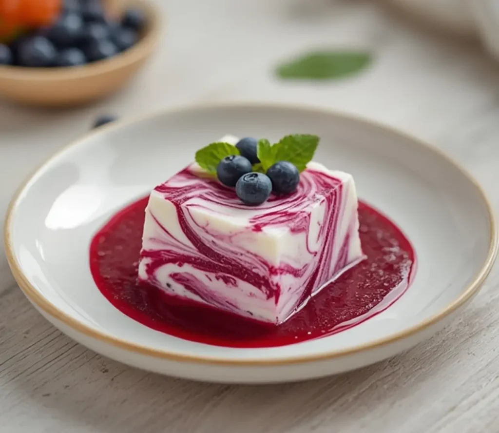 blueberry swirl yogurt bites: : Blueberry swirl yogurt bites on a tray showing purple and white marbled pattern