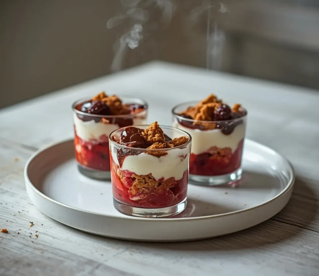 delicious dessert cups: : Delicious dessert cups with berries and cream for a party.