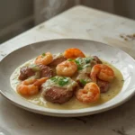 surf and turf creamy garlic sauce: : Creamy garlic surf and turf with steak and shrimp in a rich sauce