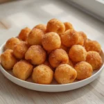 baked churro bites: : Freshly baked churro bites coated in cinnamon sugar on a baking sheet