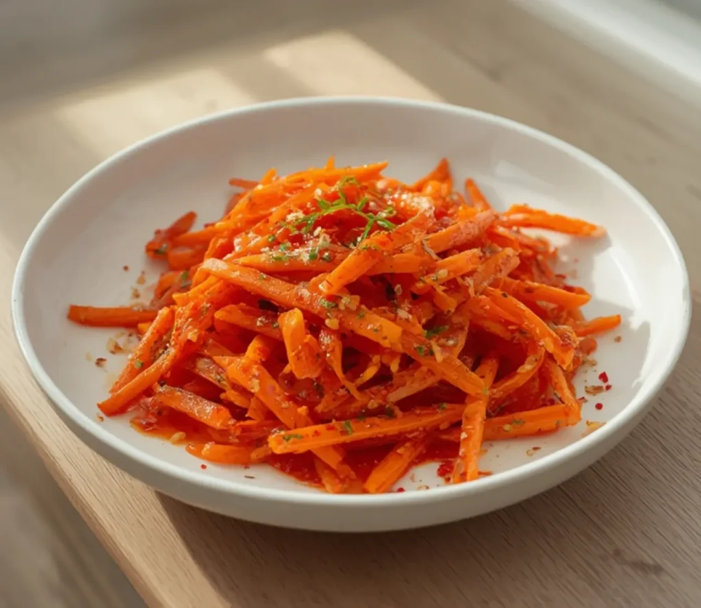 savory spicy korean carrot salad: : Savory spicy Korean carrot salad Morkovcha with julienned carrots and garlic marinade