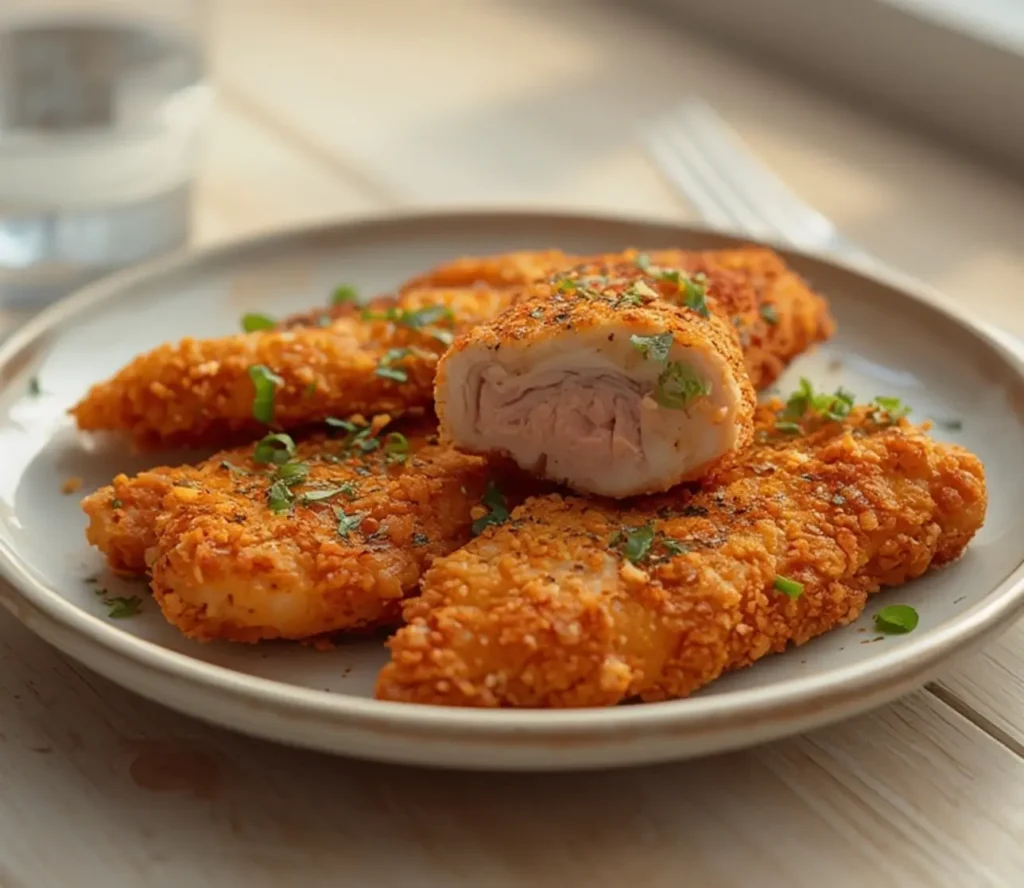 ninja air fryer healthy cooking: : Crispy golden chicken strips cooked in Ninja Air Fryer for healthy meals.