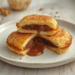 nutella-filled mini pancake bombs: : Golden mini pancake bombs with molten Nutella filling on a plate.