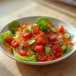 garden salad fresh summer: : Fresh garden salad with summer vegetables in a bowl.
