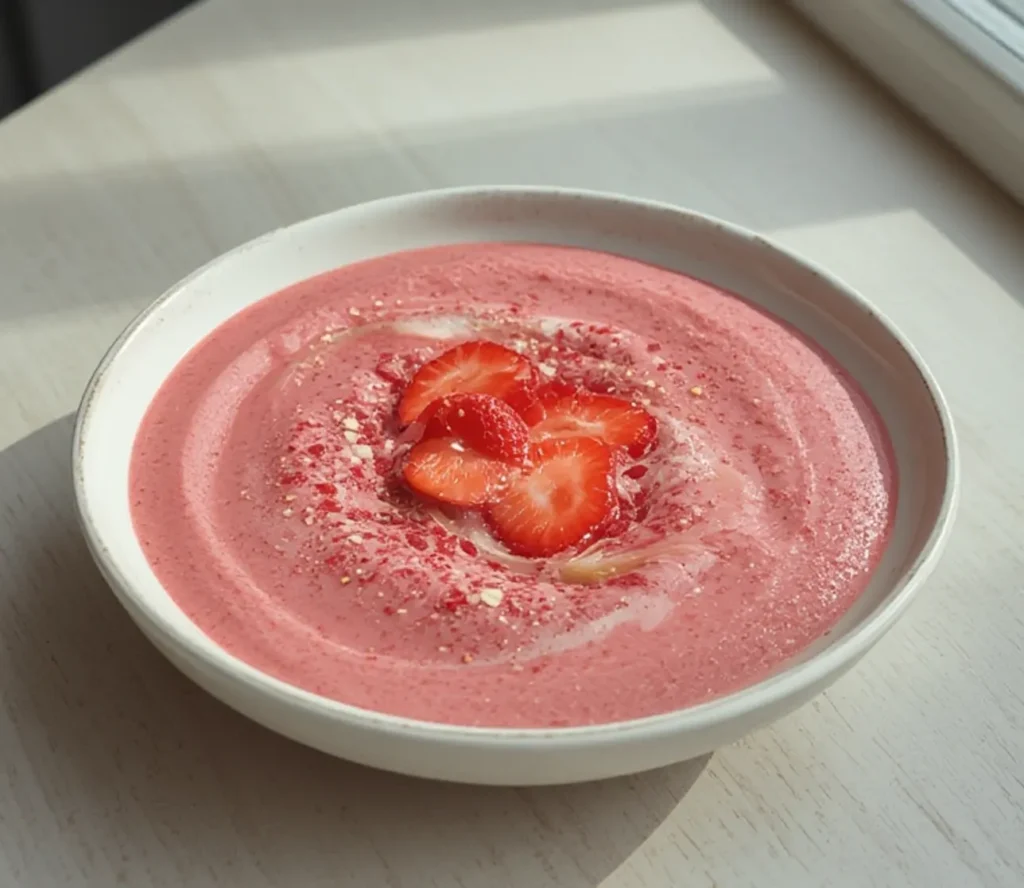 Perfect Strawberry Banana Smoothie in 5 Minutes 1 strawberry banana smoothie: : Pretty in pink strawberry banana smoothie in a glass