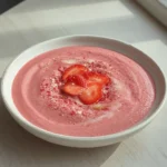 strawberry banana smoothie: : Pretty in pink strawberry banana smoothie in a glass