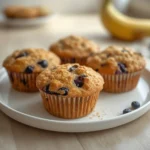 banana blueberry muffins: : Freshly baked banana blueberry muffins with a tender crumb and juicy berries.