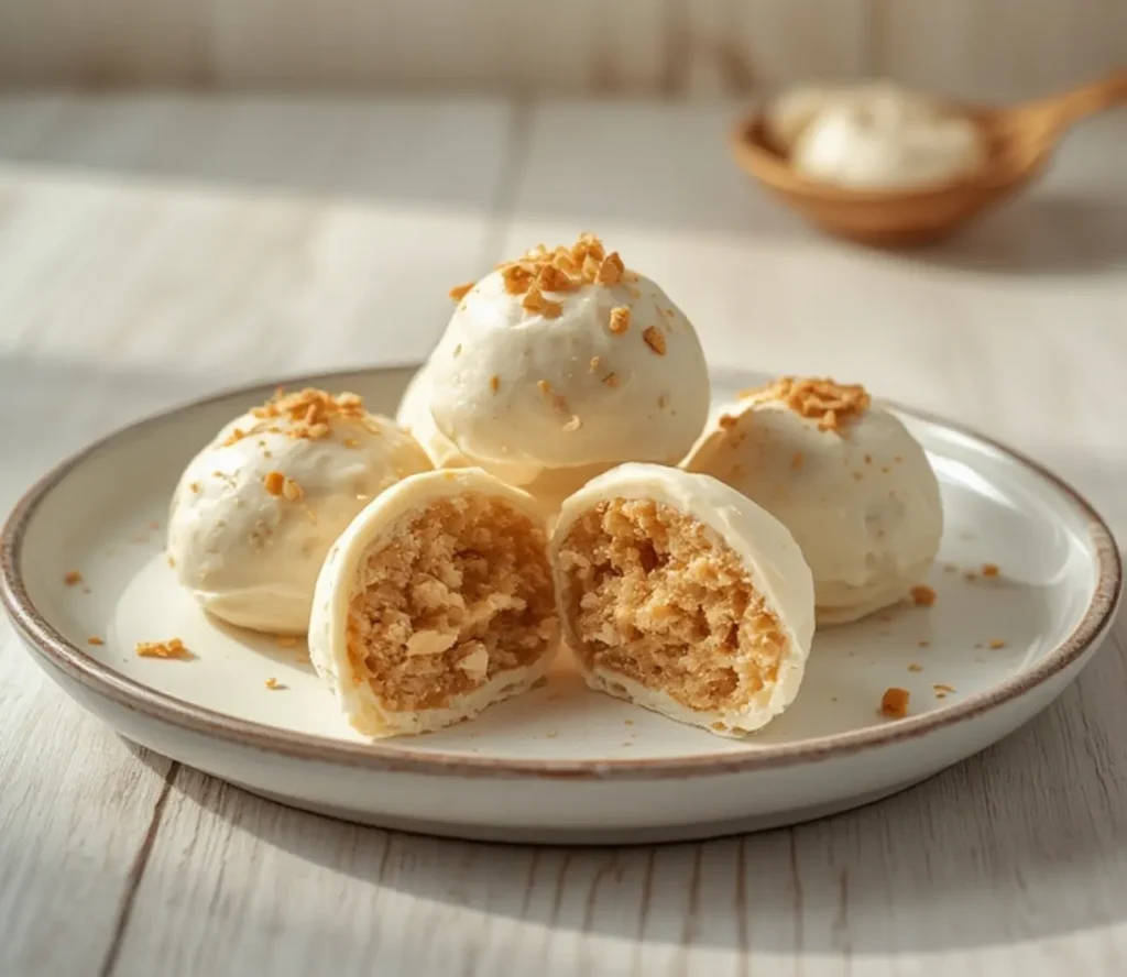 Irresistible High Protein Frozen Greek Yogurt Peanut Butter Bites in 30 Min 1 high protein frozen greek yogurt bites: : High protein frozen Greek yogurt peanut butter bites on a tray, creamy and frozen