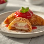 strawberry cheesecake dessert tacos: : Strawberry cheesecake dessert tacos with crispy shells and creamy filling.