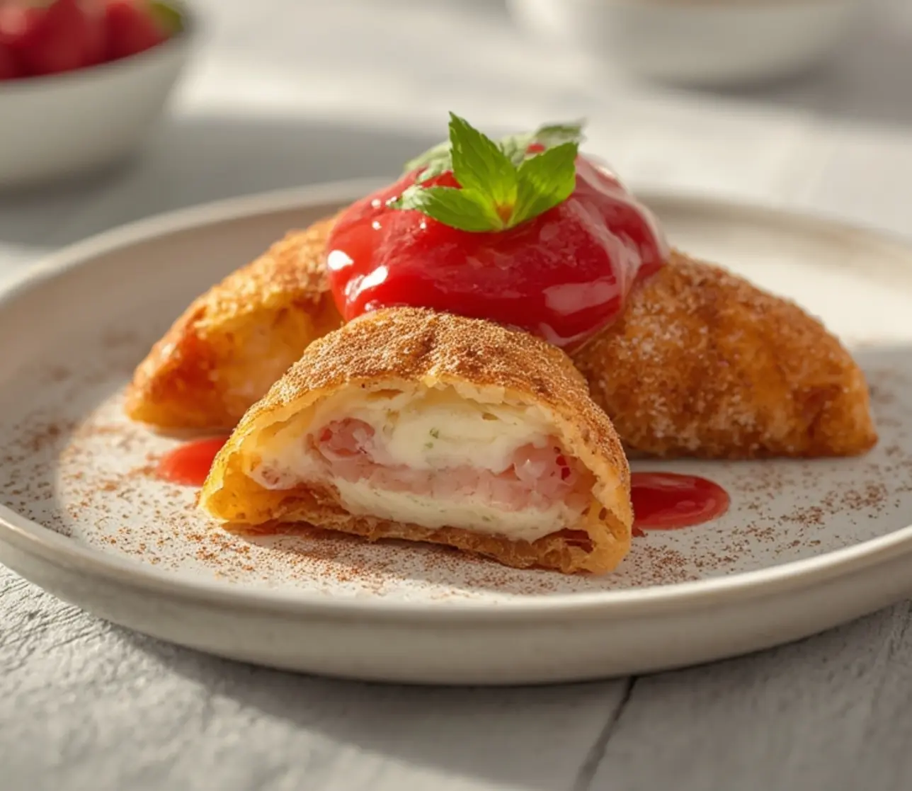 strawberry cheesecake dessert tacos: : Strawberry cheesecake dessert tacos with crispy shells and creamy filling.