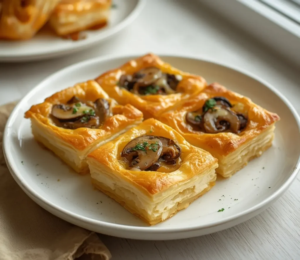 savory mushroom cheese puff pastry: savory mushroom cheese puff pastry: Savory mushroom and cheese puff pastry tarts with golden flaky crust