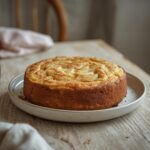 A golden brown apple cinnamon sheet cake with visible apple pieces and cinnamon swirls, served on a table.