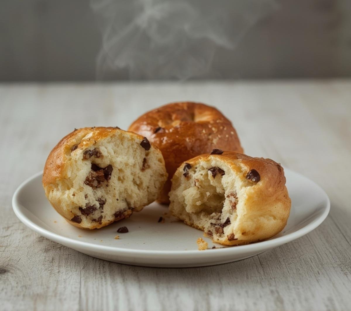 A tray of freshly baked, golden brown fluffiest chocolate chip milk buns with melted chocolate chips visible on top.