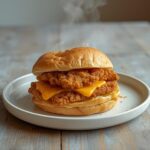 Golden fried chicken buns with melted cheese on a plate, ready to eat.