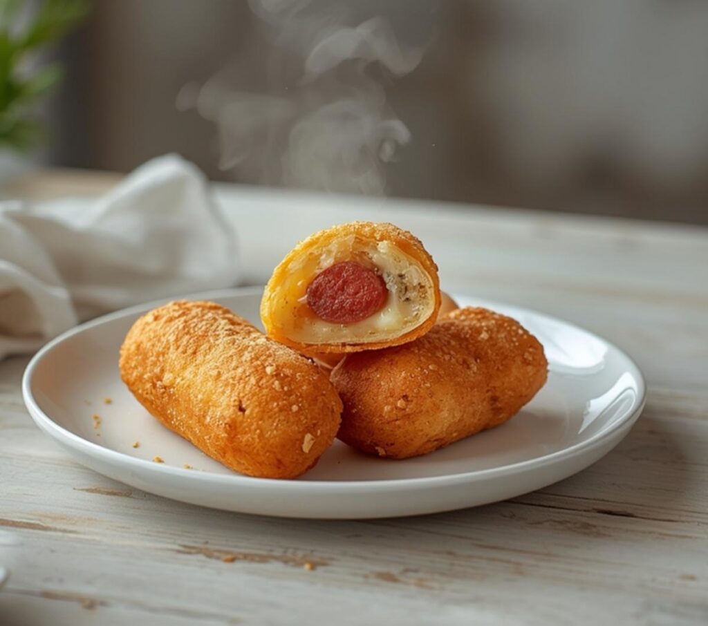 Golden brown Korean corn dogs on a plate with dipping sauce, perfect for parties.