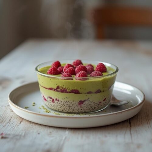 matcha raspberry chia pudding