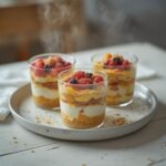 A variety of mini dessert cup ideas on a party table, showing colorful layers and toppings.