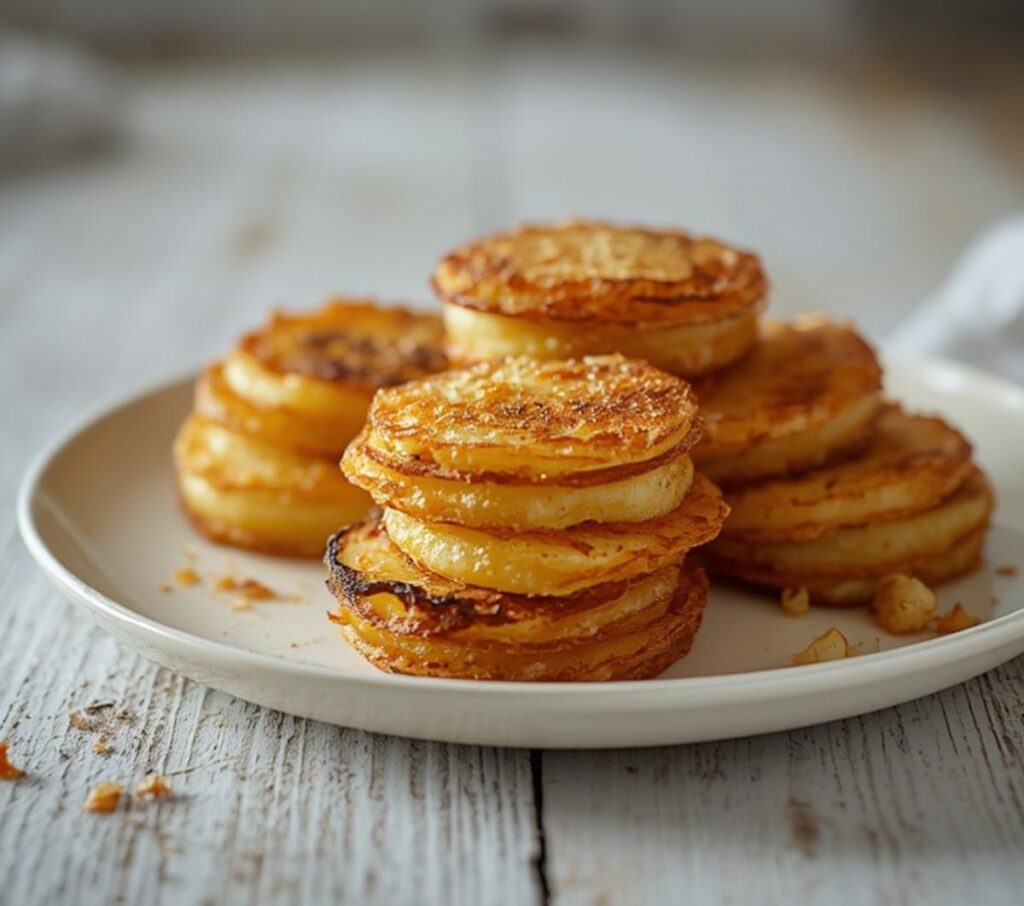 potato stacks with garlic herb butter plated and served on a table