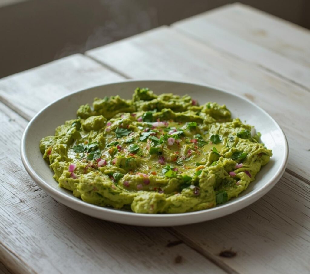 A vibrant bowl of restaurant-worthy guacamole with visible chunks of avocado, cilantro, and red onion.