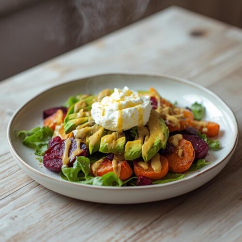 roasted beet sweet potato avocado salad