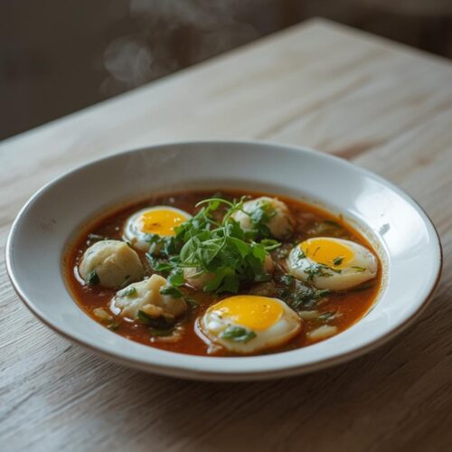 Savory Dumpling Ramen Bowl: A Satisfying 30-Minute Meal 2 A complete savory dumpling ramen bowl served on a table with soft-boiled eggs and fresh greens.