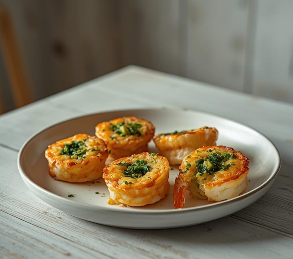 Spinach and artichoke stuffed shrimp arranged beautifully as a holiday appetizer, showing golden edges and a creamy filling.