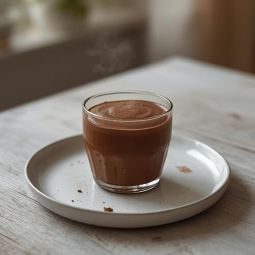 A rich and creamy vegan tofu chocolate mousse dessert in a serving bowl, showing a smooth dark chocolate texture.