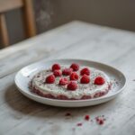 A jar of vegan raspberry chia pudding with layered red fruit and seeds, perfect for healthy breakfast meal prep.