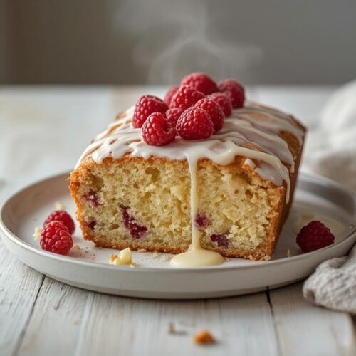 white chocolate raspberry loaf cake