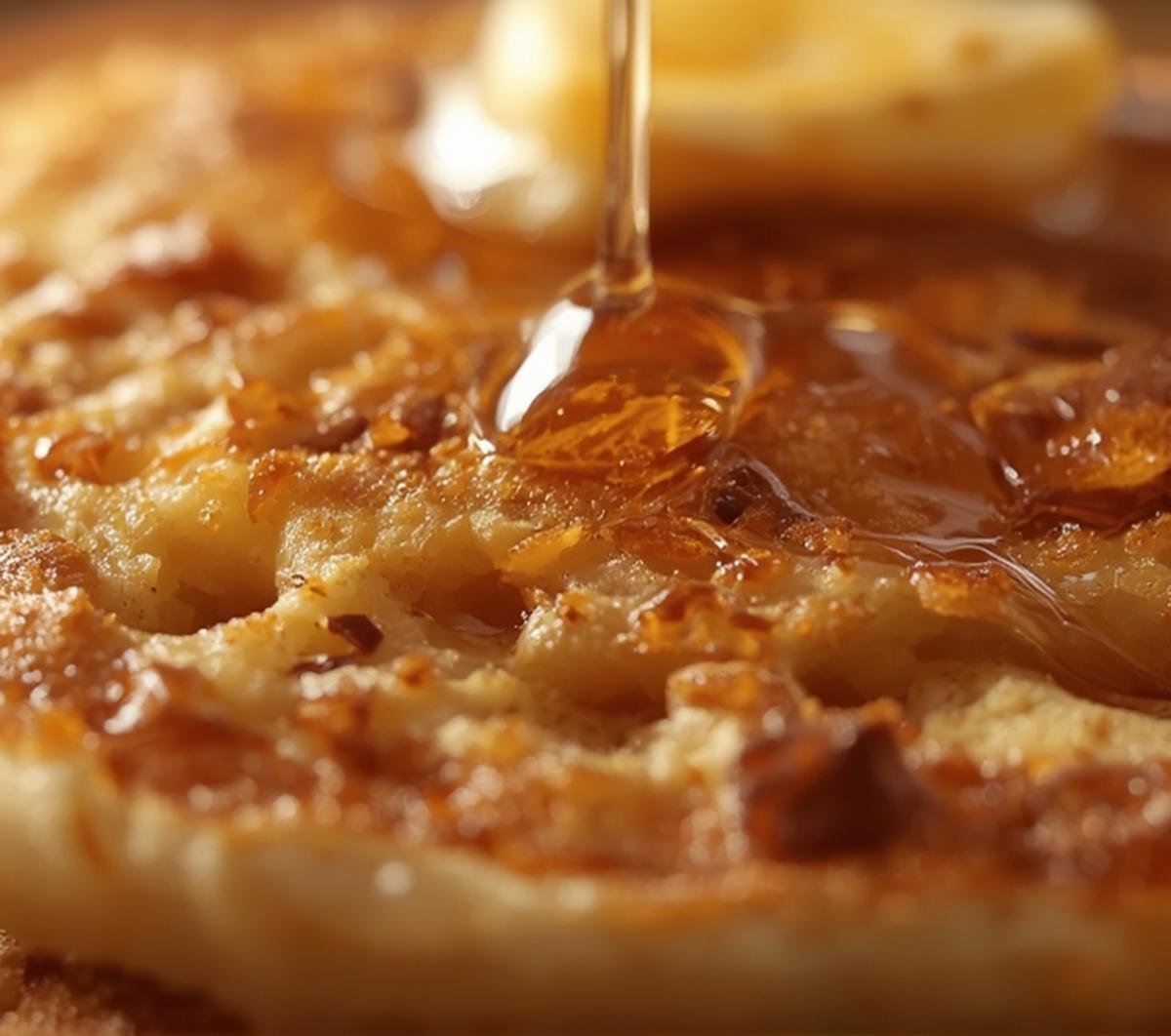 Easy Apple Cinnamon Pancakes: A Cozy Fall Breakfast 2 Extreme close-up of a fluffy Apple Cinnamon Pancake, showcasing the airy crumb, apple shreds, and syrup droplets with incredible detail and texture.