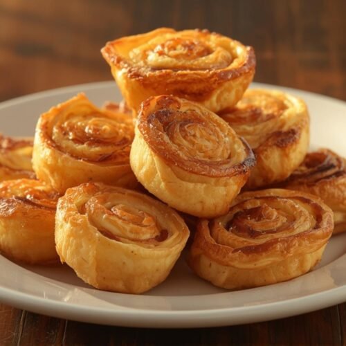 Delicious golden-brown Ham and Cheese Pinwheels baked to perfection, showcasing flaky pastry and melted cheese, perfect for snacks or appetizers.