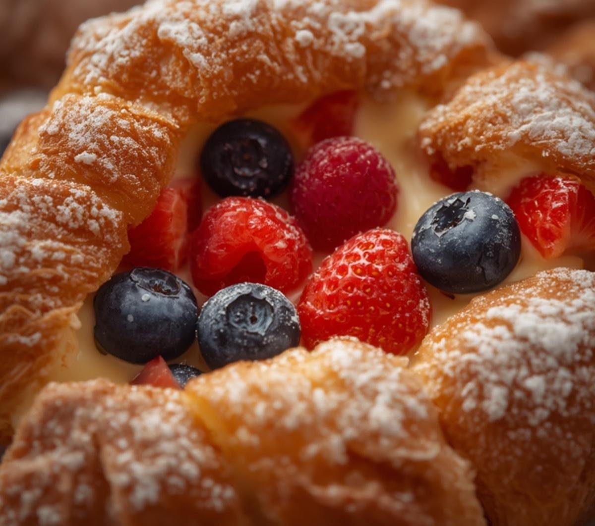 Close-up of the delightful Berry Croissant Bake, showcasing flaky croissants and juicy berries.