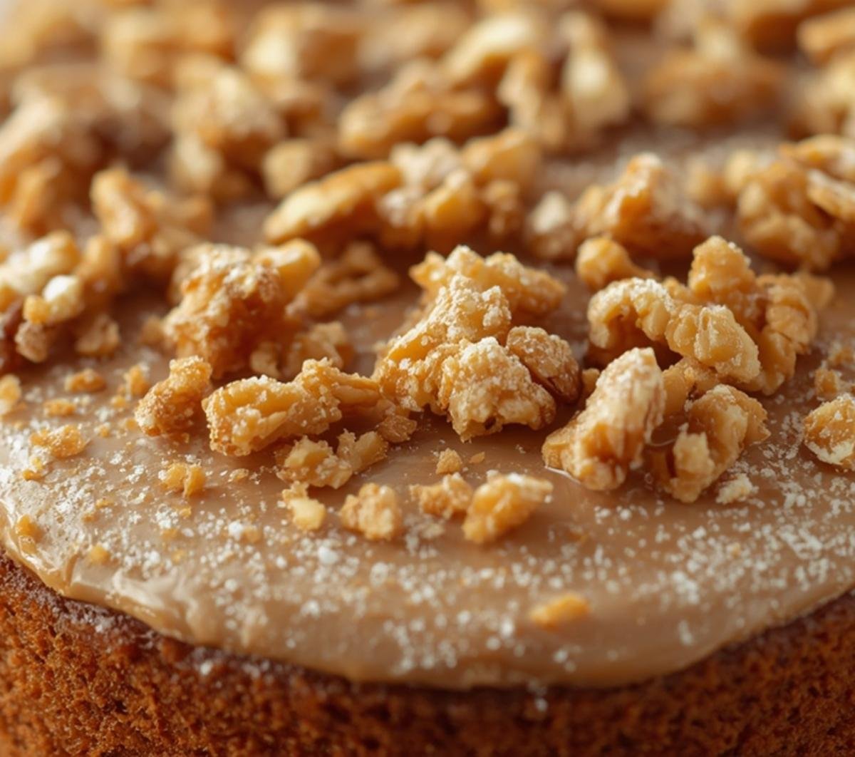 Classic Coffee Walnut Cake Recipe: A Timeless Treat 2 Close-up of the textured top and creamy filling of the coffee walnut cake.