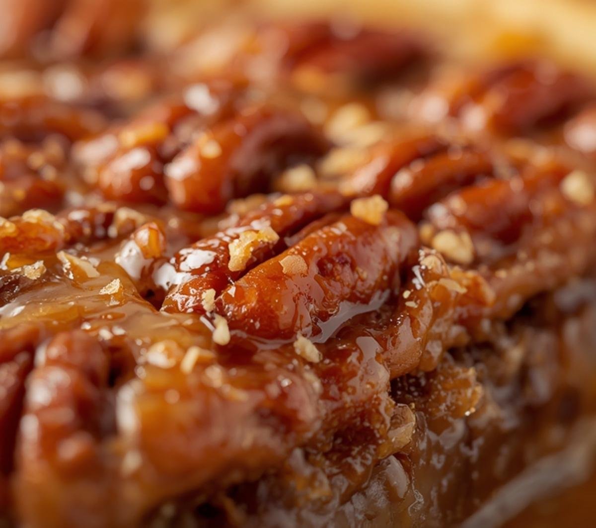 Easy Homemade Pecan Pie: The Best Classic Recipe 2 Close-up of the sticky, sweet pecan topping of a fresh Pecan Pie.